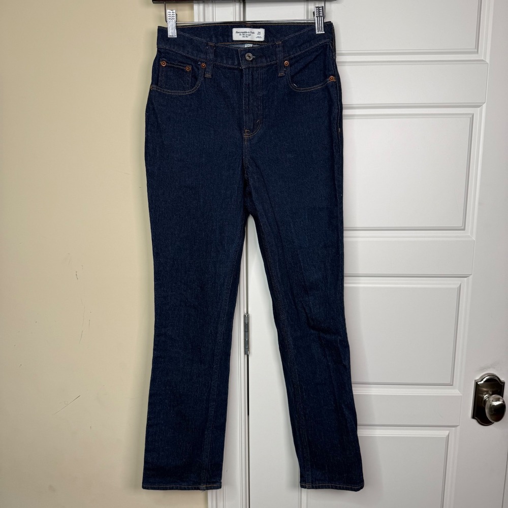 Abercrombie & Fitch 90s Straight Jeans Womens 24 Short Blue Dark Wash Mid Rise